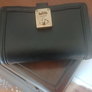 Coach Black Leather Wallet with Gold Accent